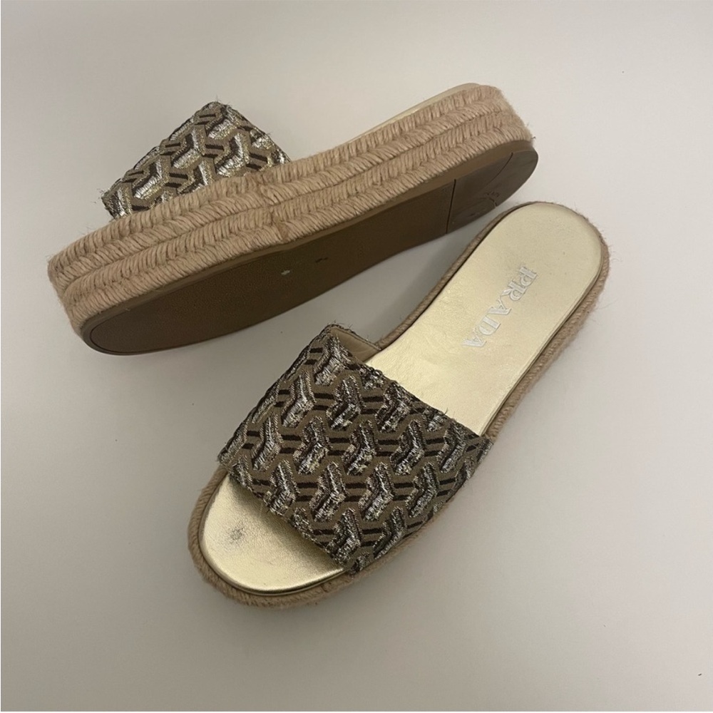 Prada Espadrille Platform Slide Sandals Metallic Womens Size 7.5 Designer - Picture 2 of 15